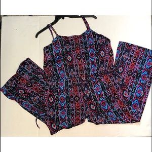 PLUS SIZE GEOMETRICAL PRINT SPAGHETTI STRAP ROMPER